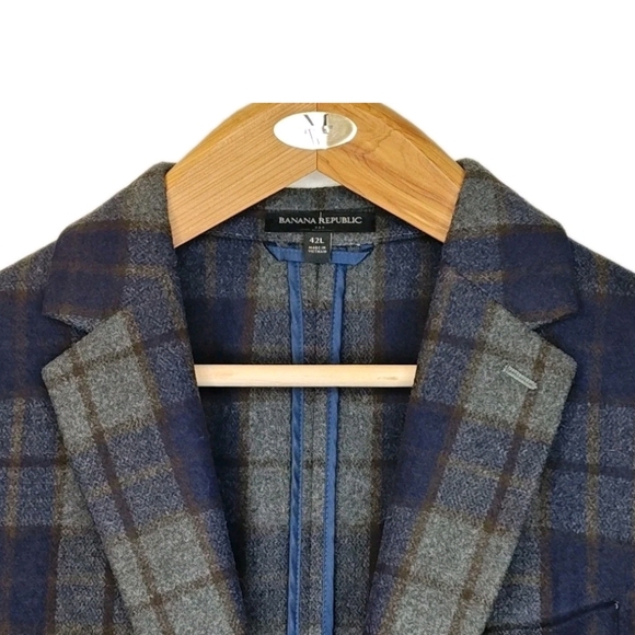 Banana Republic Wool Blazer Jacket Men 42 Long Plaid Unstructured Tailored Fit - Picture 4 of 15